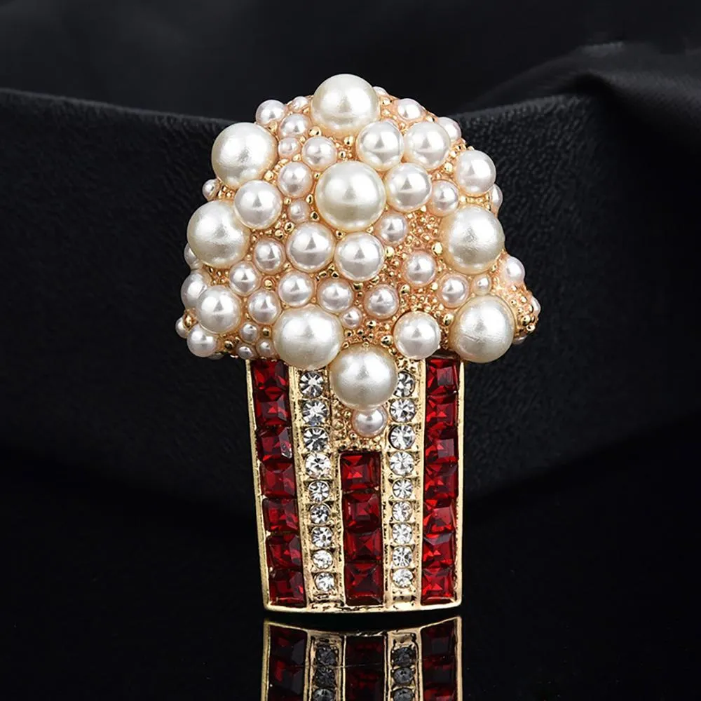 Exquisite Pearl and Rhinestone Studded Enamel Brooches Pin