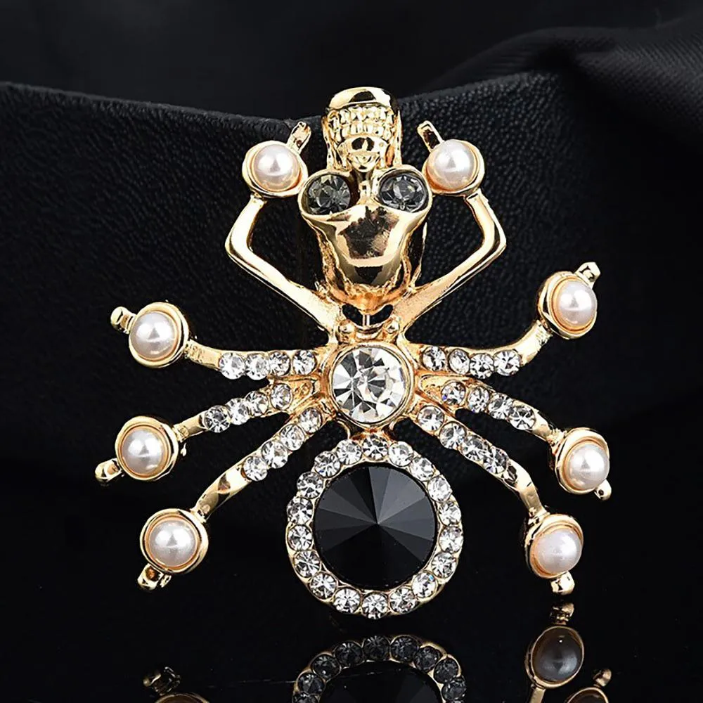 Exquisite Pearl and Rhinestone Studded Enamel Brooches Pin