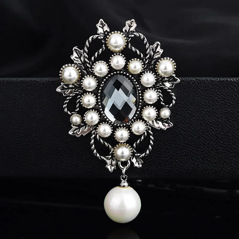 Exquisite Pearl and Rhinestone Studded Enamel Brooches Pin