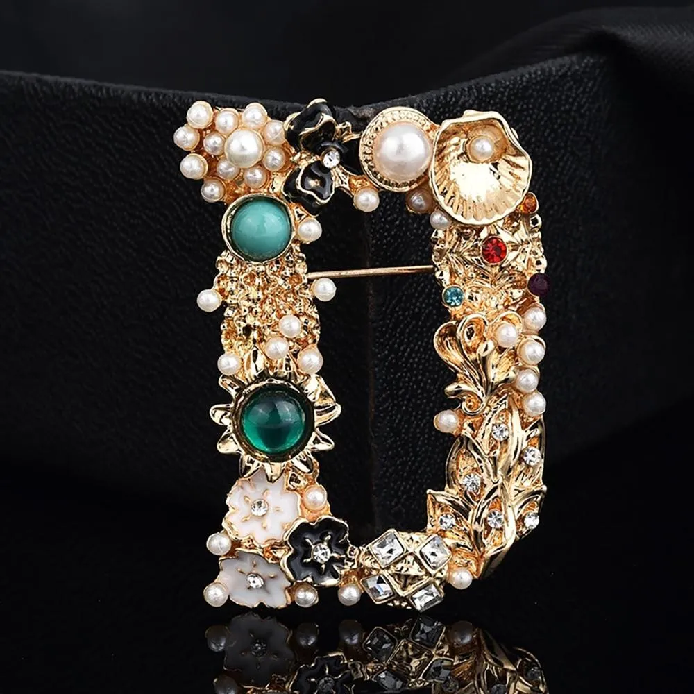 Exquisite Pearl and Rhinestone Studded Enamel Brooches Pin