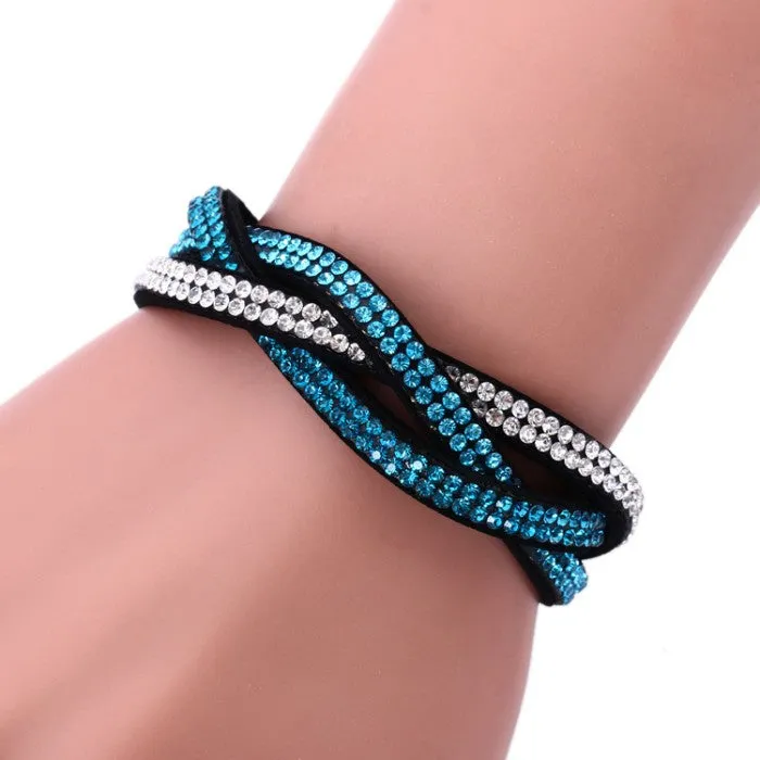 Fashion Jewelry 6 Layer Wrap Bracelets Slake Leather Bracelets With Rhinestone Crystals Bracelets Couple Bracelets