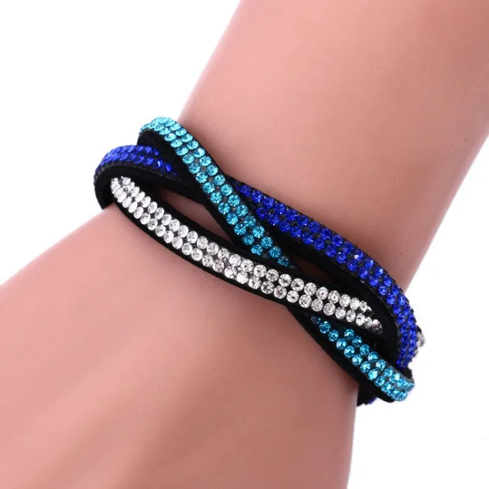 Fashion Jewelry 6 Layer Wrap Bracelets Slake Leather Bracelets With Rhinestone Crystals Bracelets Couple Bracelets