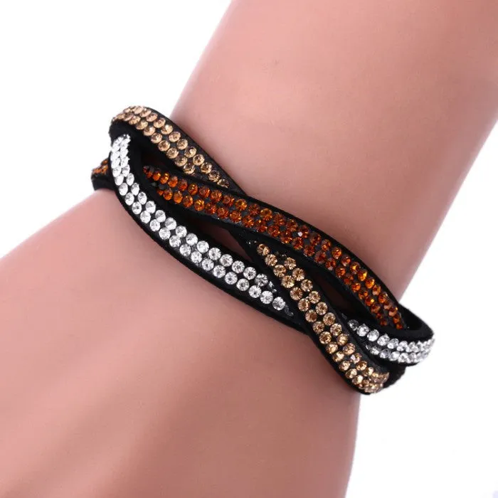 Fashion Jewelry 6 Layer Wrap Bracelets Slake Leather Bracelets With Rhinestone Crystals Bracelets Couple Bracelets