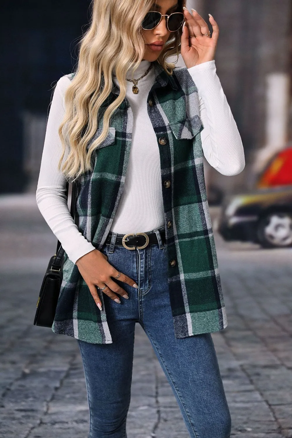 Festive Plaid Button Up Vest Coat