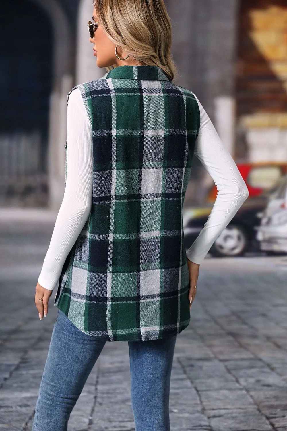 Festive Plaid Button Up Vest Coat