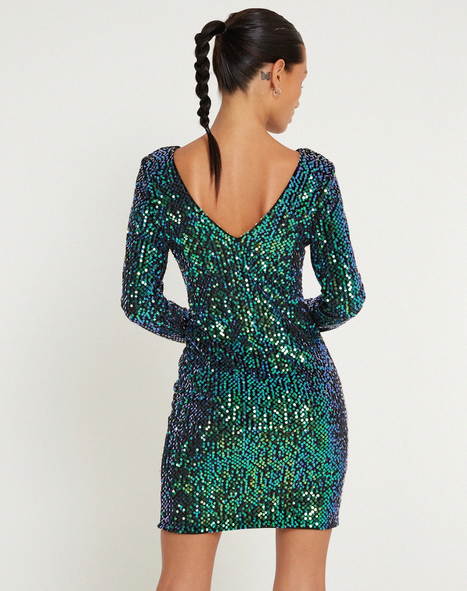 Gabby Mini Dress in Sequin Green Iridescent