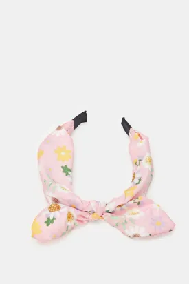 Girls Pink Floral Print Headband