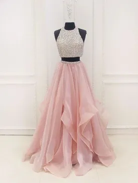 Gown Prom Dresses Sparkle & Shine Dress Party Wear Floor Length Sleeveless Halter Organza with Sequin