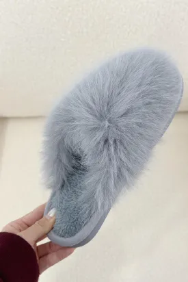 GREY FAUX FUR FLUFFY SLIPPERS