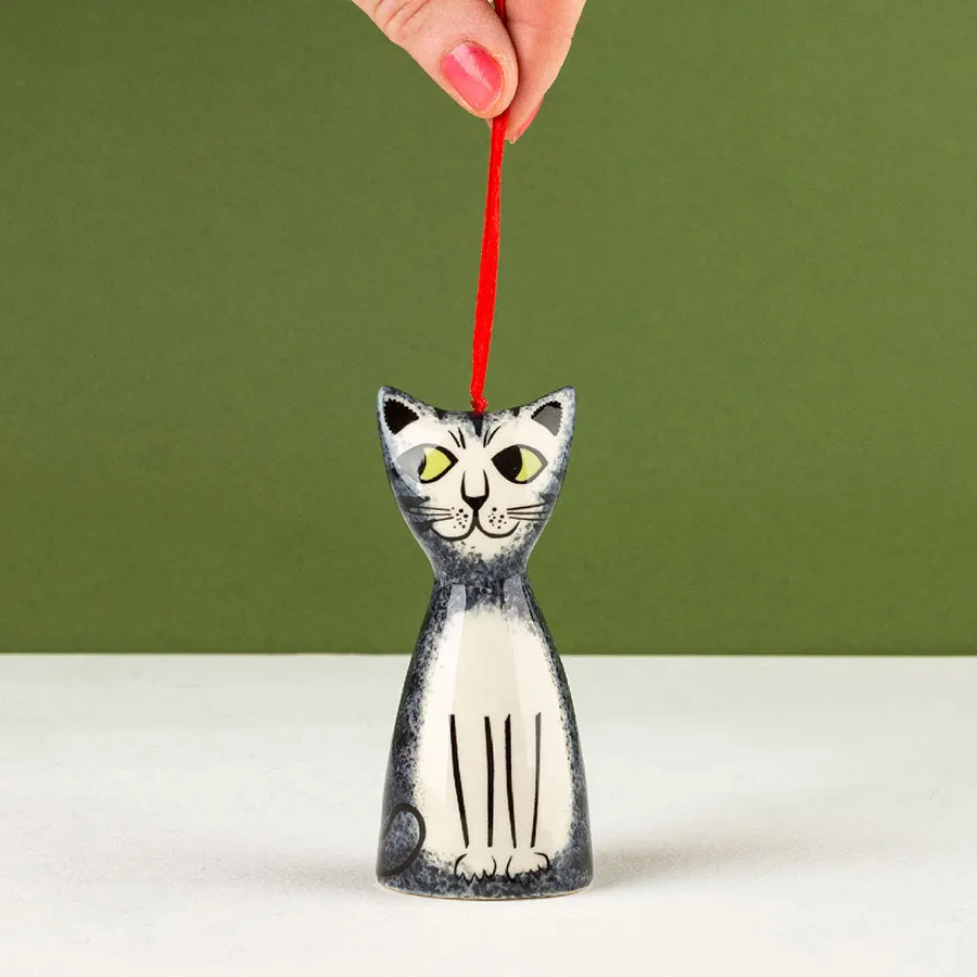 Handmade Ceramic Cat Christmas Tree Decoration x 4