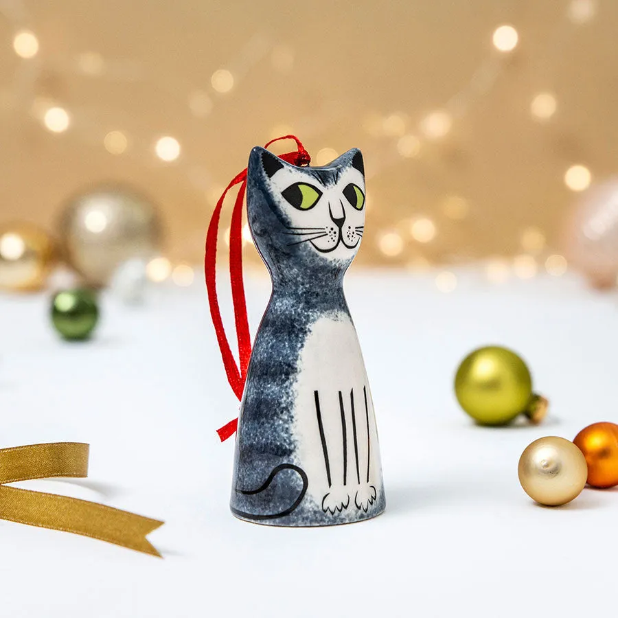 Handmade Ceramic Cat Christmas Tree Decoration x 4