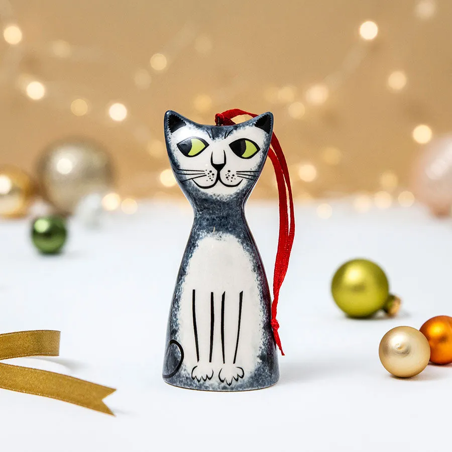 Handmade Ceramic Cat Christmas Tree Decoration x 4