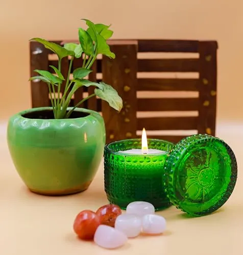 HARINI Prosperity Candle: Green Coconut Soy Wax in Elegant Glass Holder