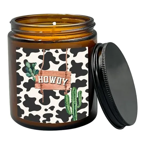 HIWX Howdy Western Cowgirls Scented Candle, Cowboy Candle, Western Cowgirls Gifts, Western Cowgirl Candles Gifts For Women Men Cowgirls, Western Howdy Cowboy Room Decor Scented 8oz Holders Candles Jar