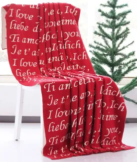 I Love You - Red 100% Cotton Knitted All Season AC Throw Blanket