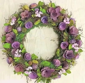 Lilac Floral Wood Shaved Chip with moss Wreath