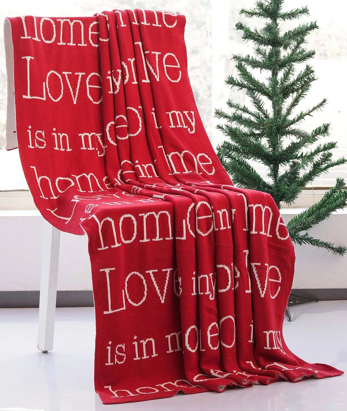 Love My Home - Red 100% Cotton Knitted All Season AC Throw Blanket