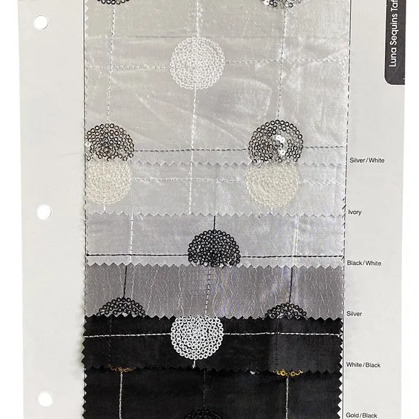 Luna Sequins Taffeta Table Runner in Silver and White