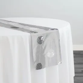 Luna Sequins Taffeta Table Runner in Silver and White