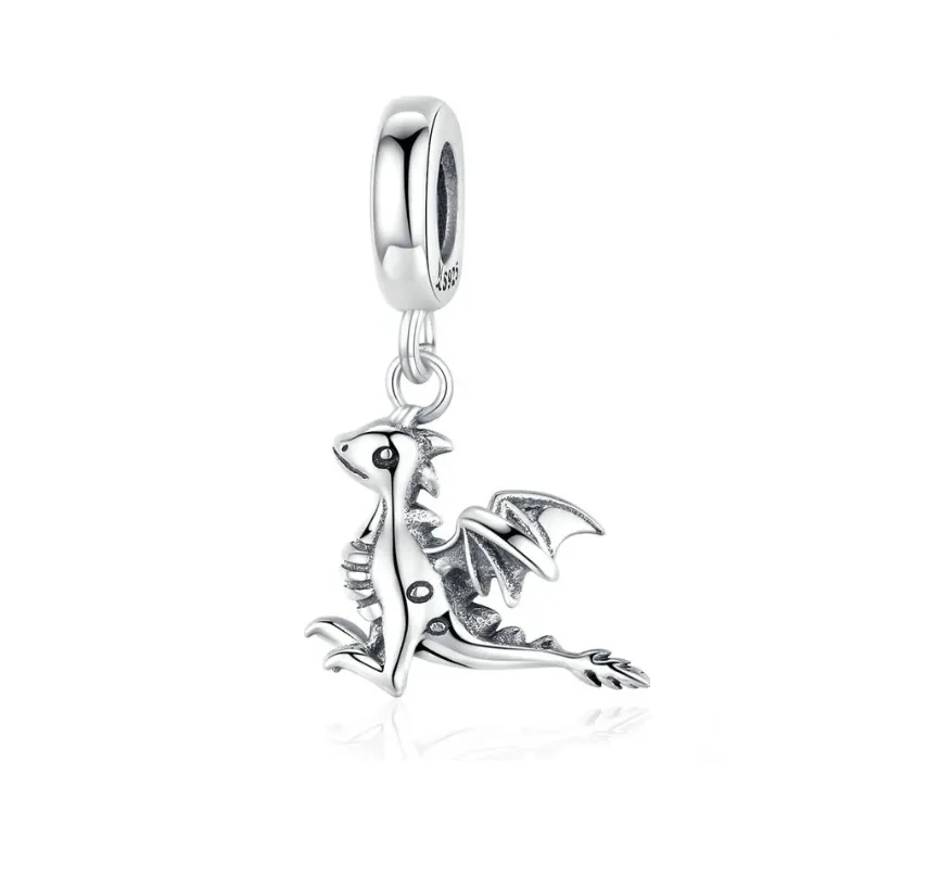 Magical Dragon Dangle Charm 925 Sterling Silver