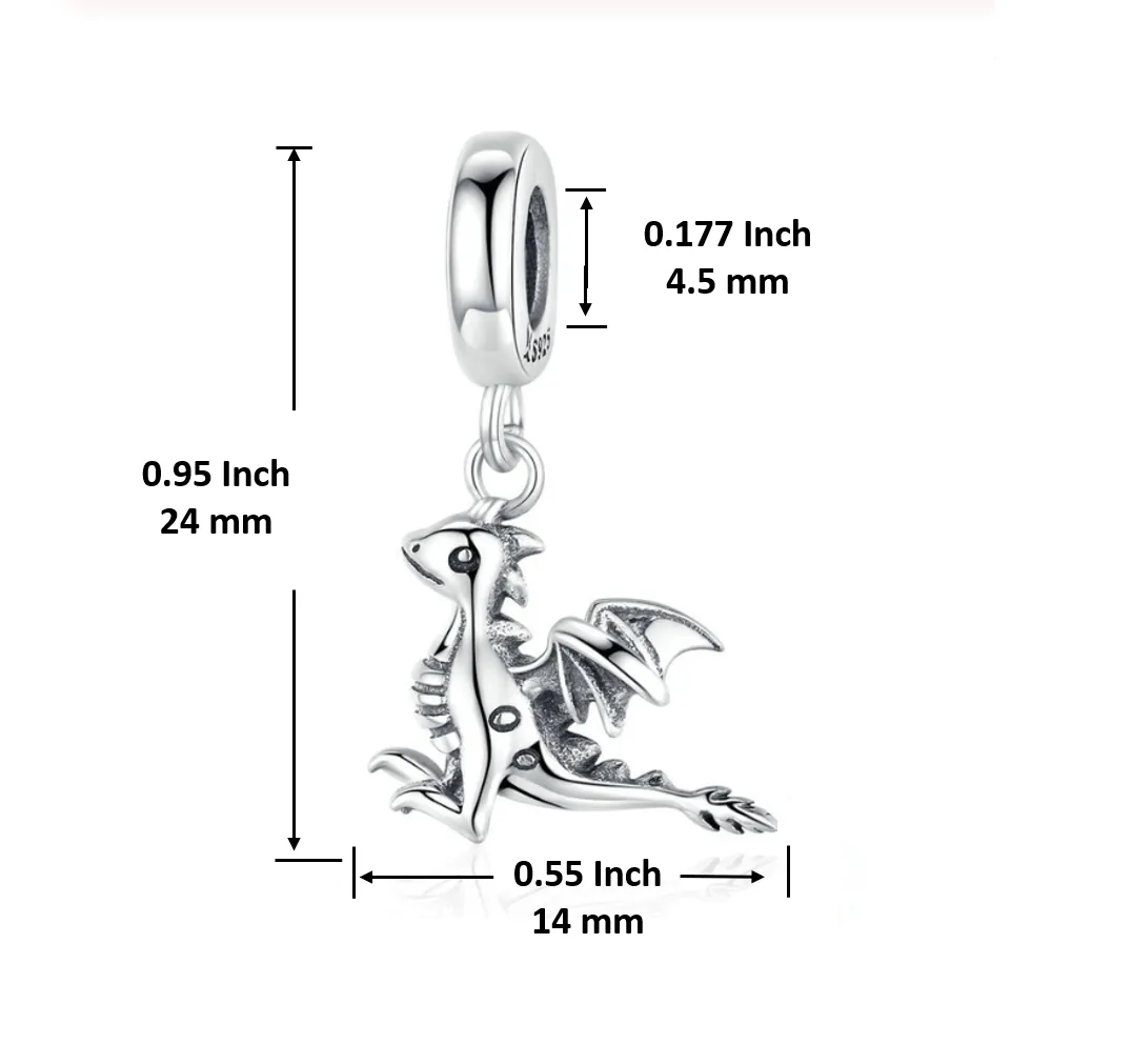 Magical Dragon Dangle Charm 925 Sterling Silver