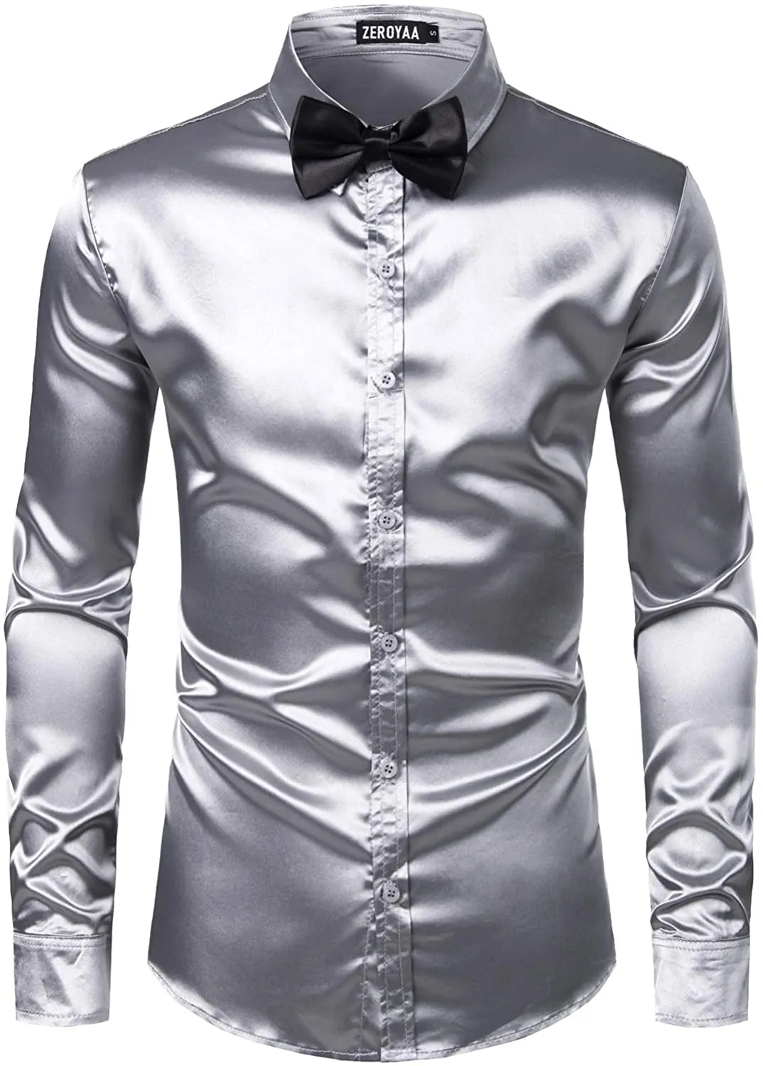 Men's Luxury Turquoise Shiny Silk Like Satin Button Up Shirt