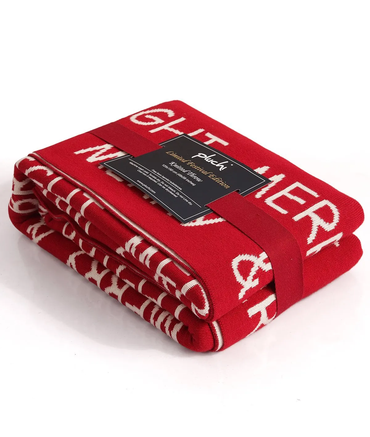 Merry & Bright - Red 100% Cotton Knitted All Season AC Throw Blanket