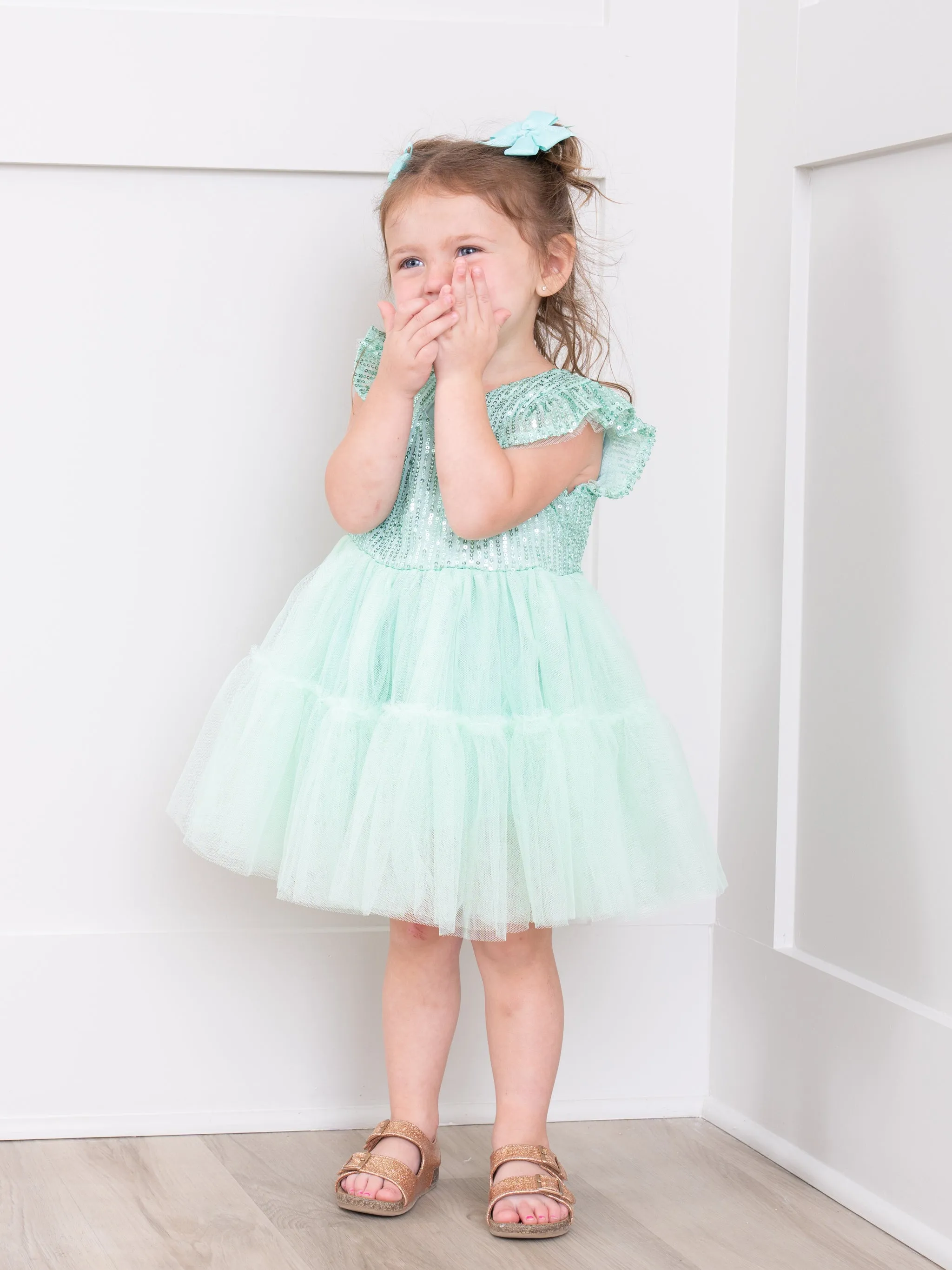 Mint Sequin Tiered Tulle Dress