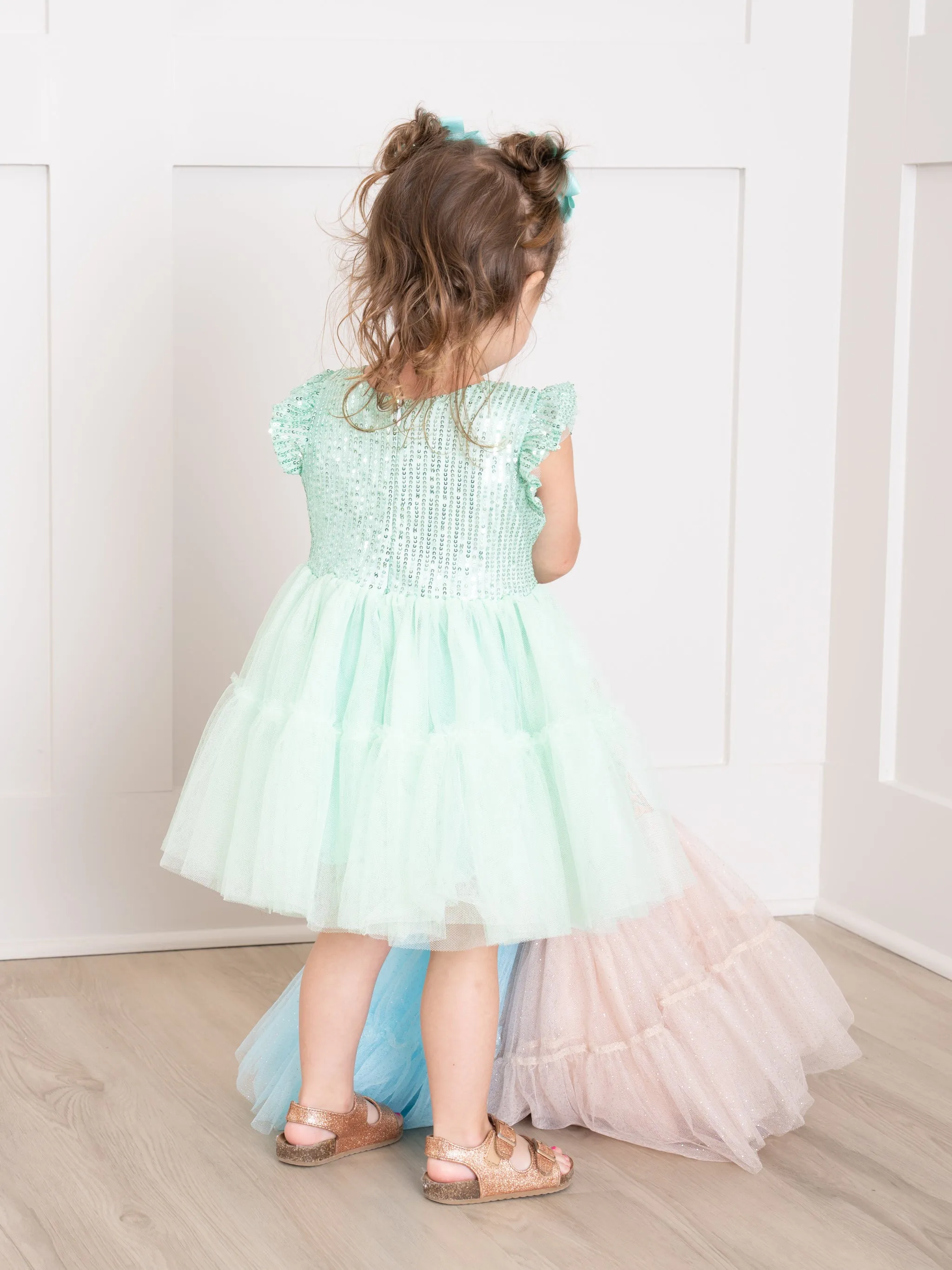 Mint Sequin Tiered Tulle Dress