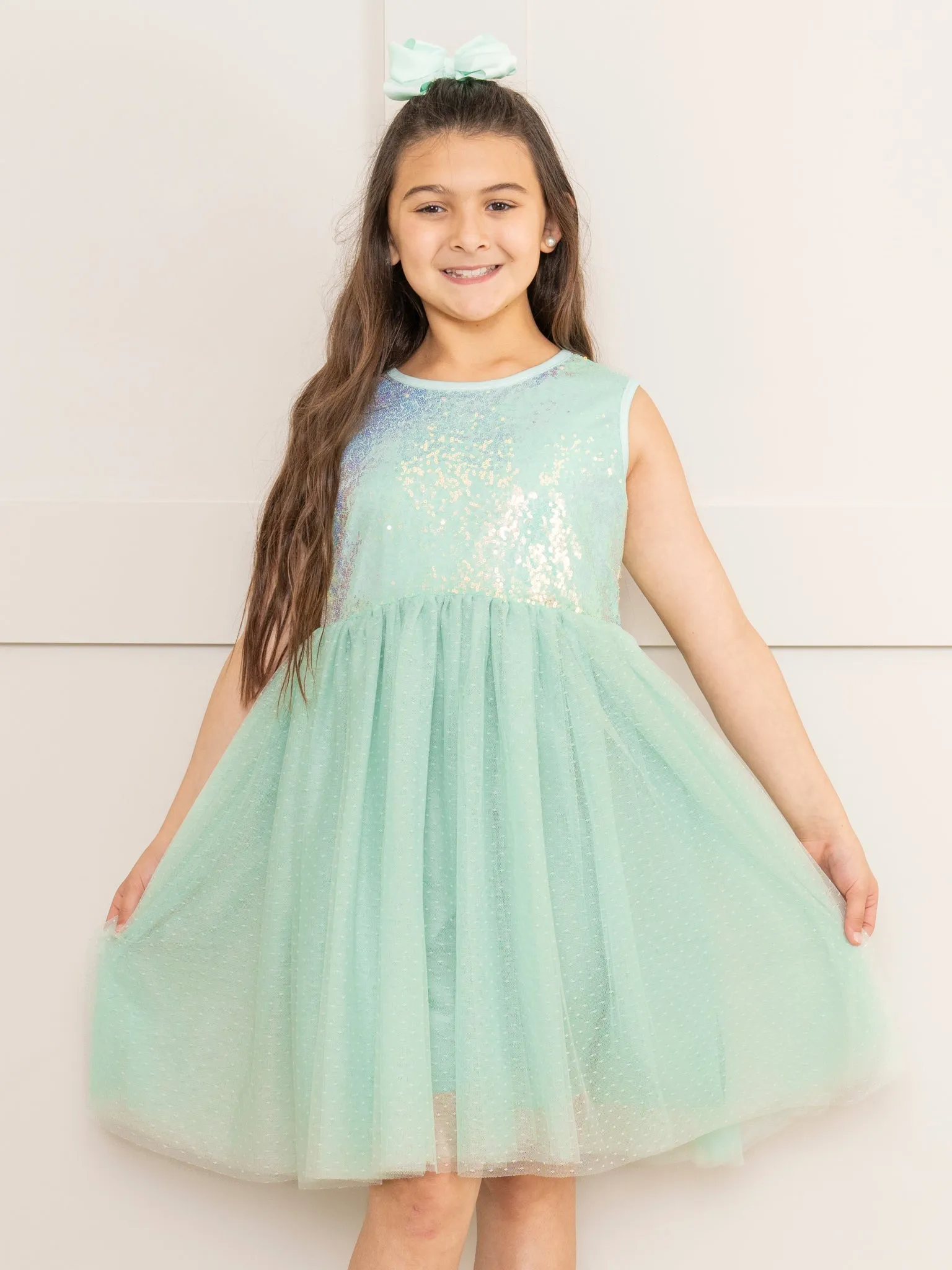 Mint Sleeveless Sparkle Party Dress