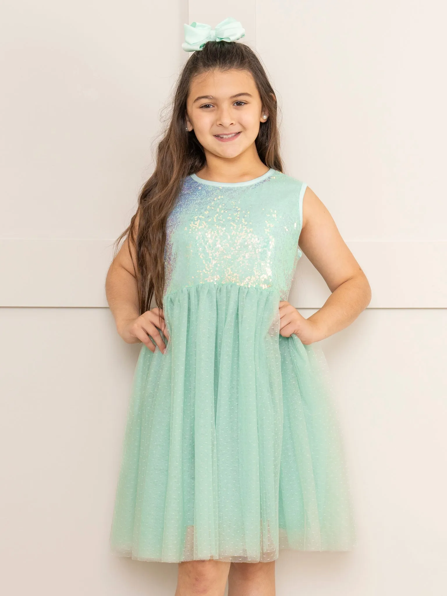 Mint Sleeveless Sparkle Party Dress