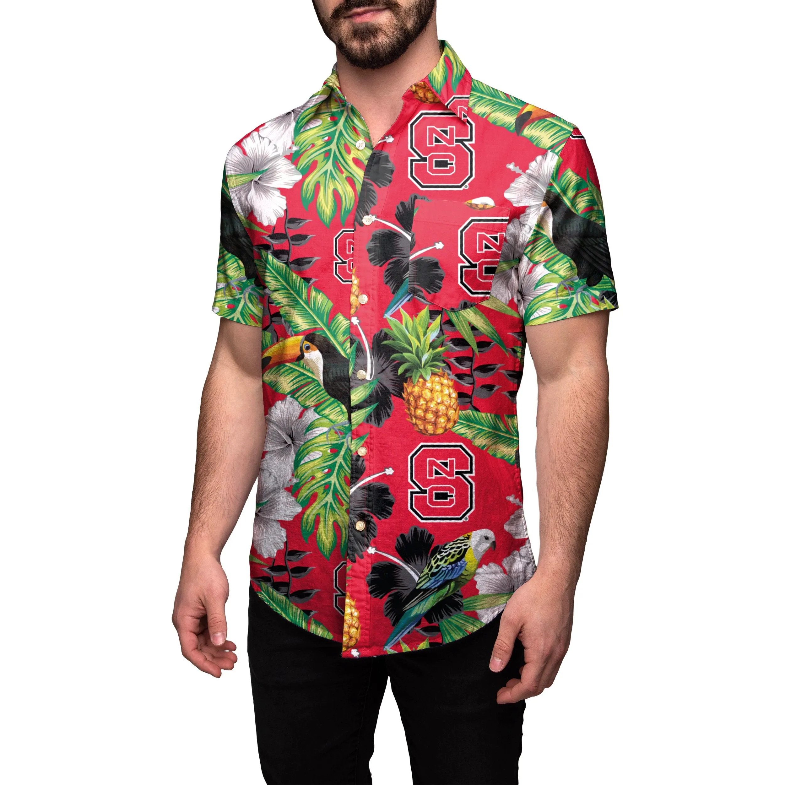 NC State Wolfpack NCAA Mens Floral Button Up Shirt