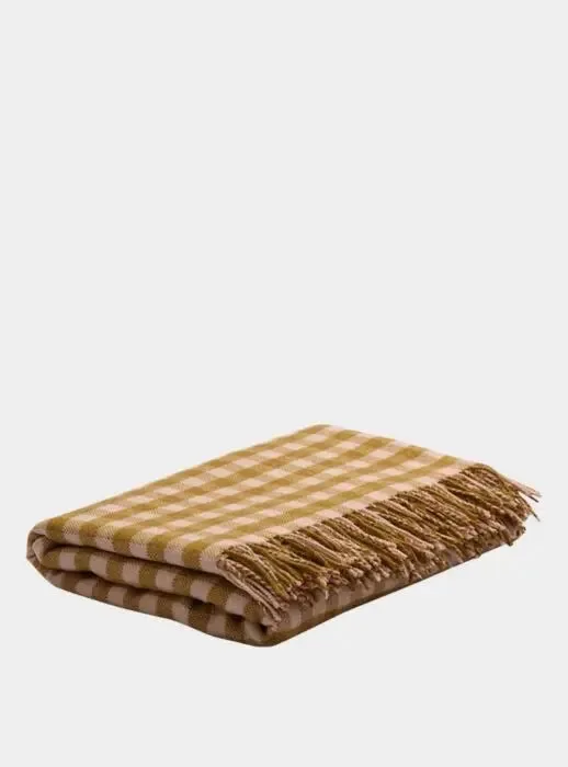 Ochre Gingham Wool Blanket