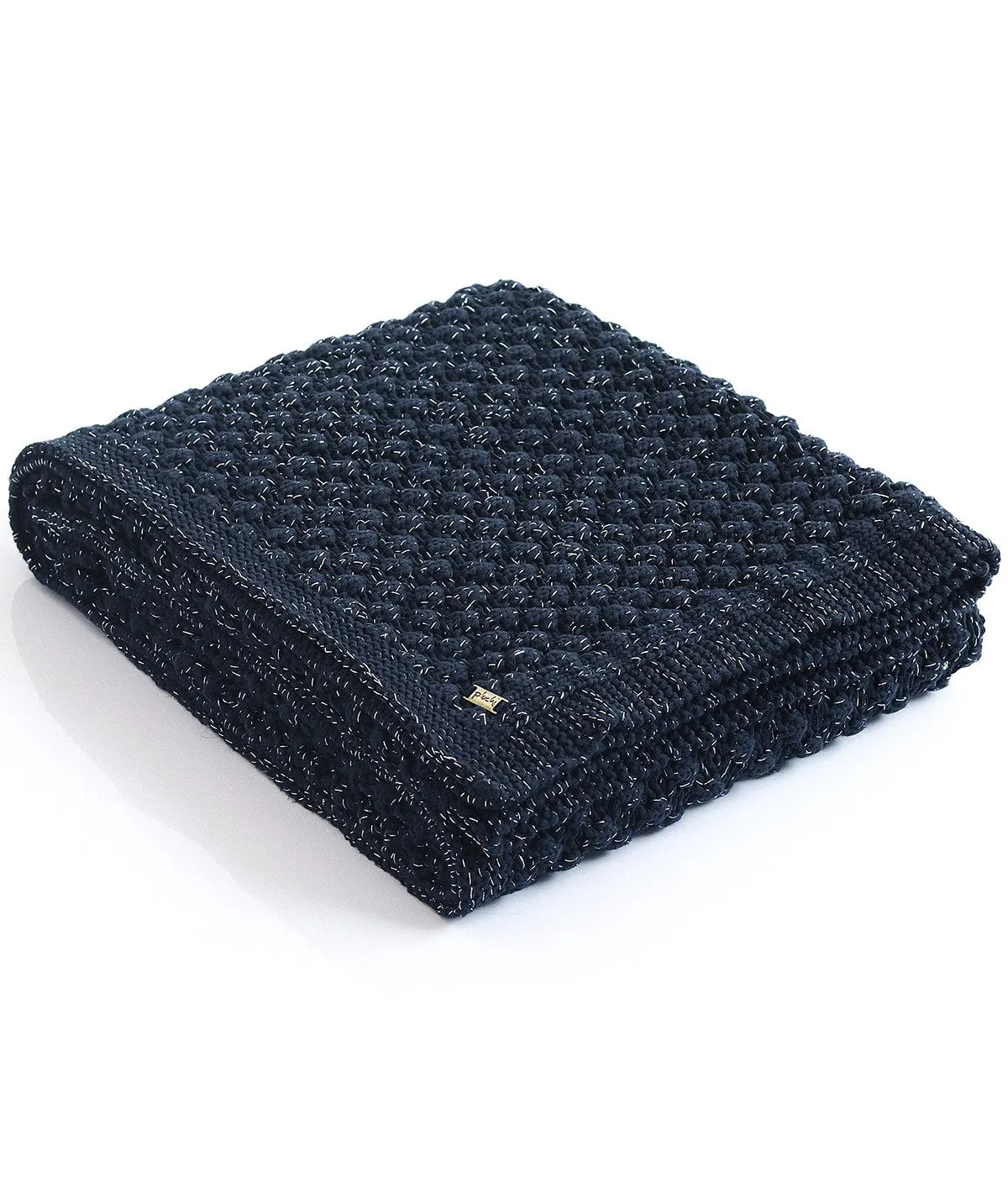 Popcorn - Navy with Silver Metallic Yarn 100% Cotton Knitted All Season AC Throw Blanket