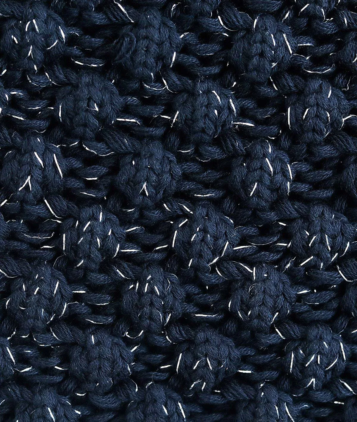 Popcorn - Navy with Silver Metallic Yarn 100% Cotton Knitted All Season AC Throw Blanket