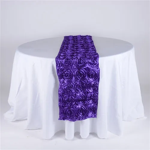 Purple - 14 x 108 Inch Rosette Satin Table Runners