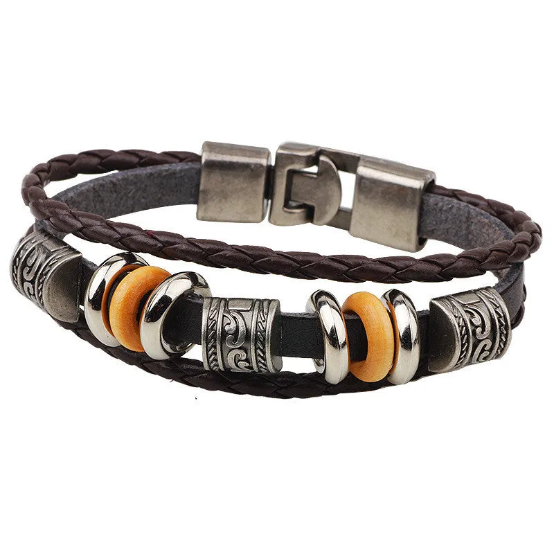 Retro rope leather men bracelets leather hand woven bracelet braided bracelet male female bracelets & bangles fashion Jewelry