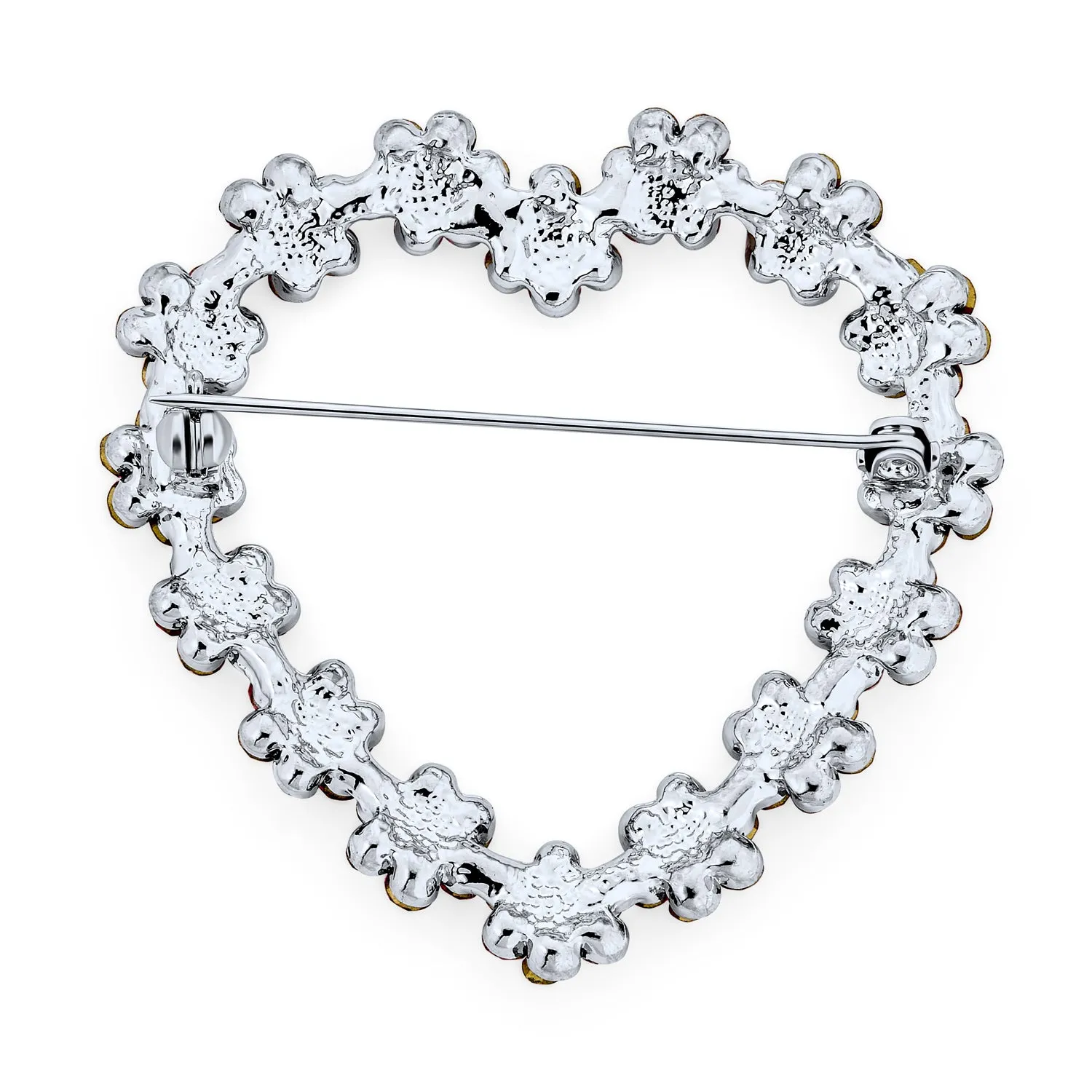 Romantic Wedding Pink Crystal Heart Flower Brooche Pin Rhodium Plated Alloy