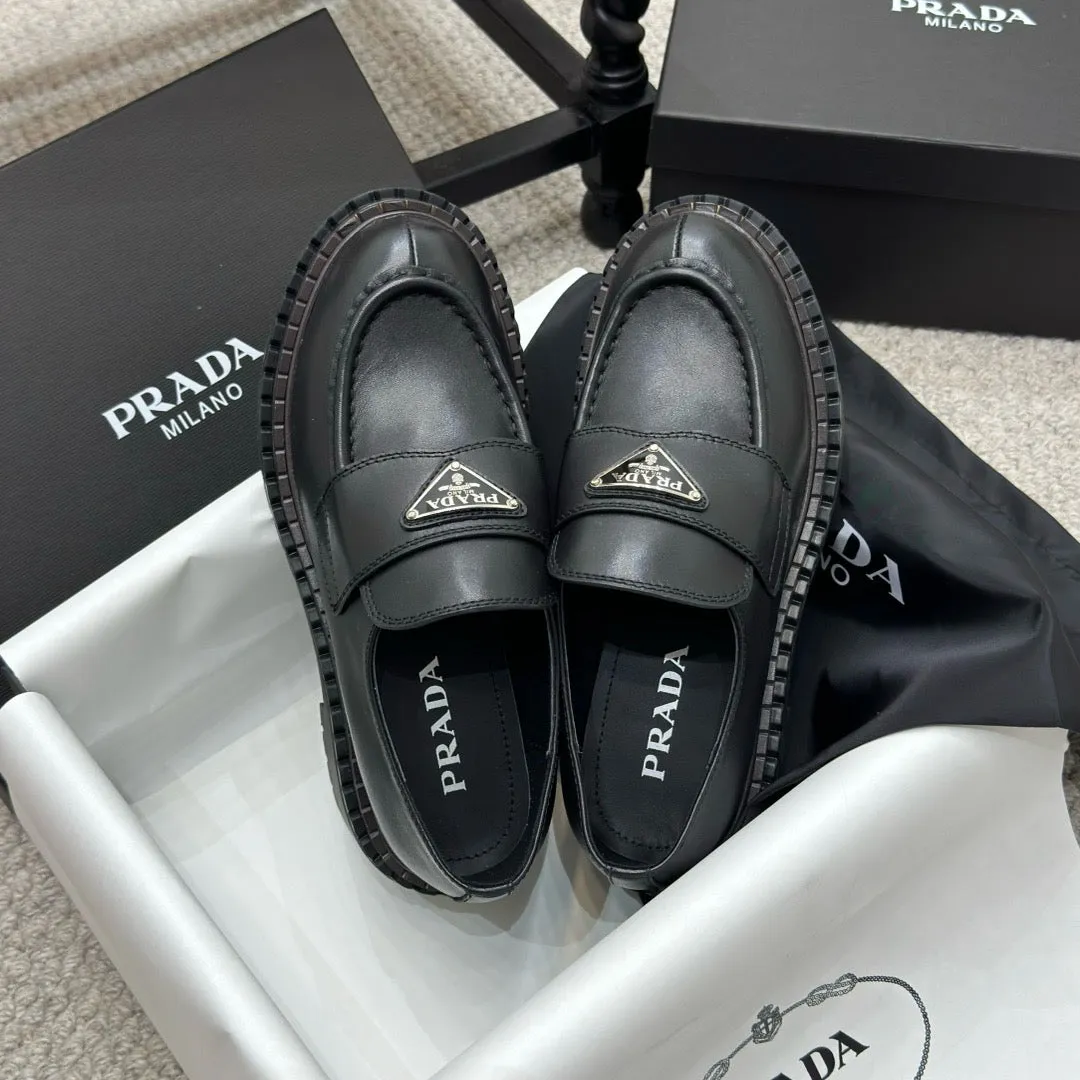 SE1506 PRADA Double Chocolate Leather Loafers / Size5-10