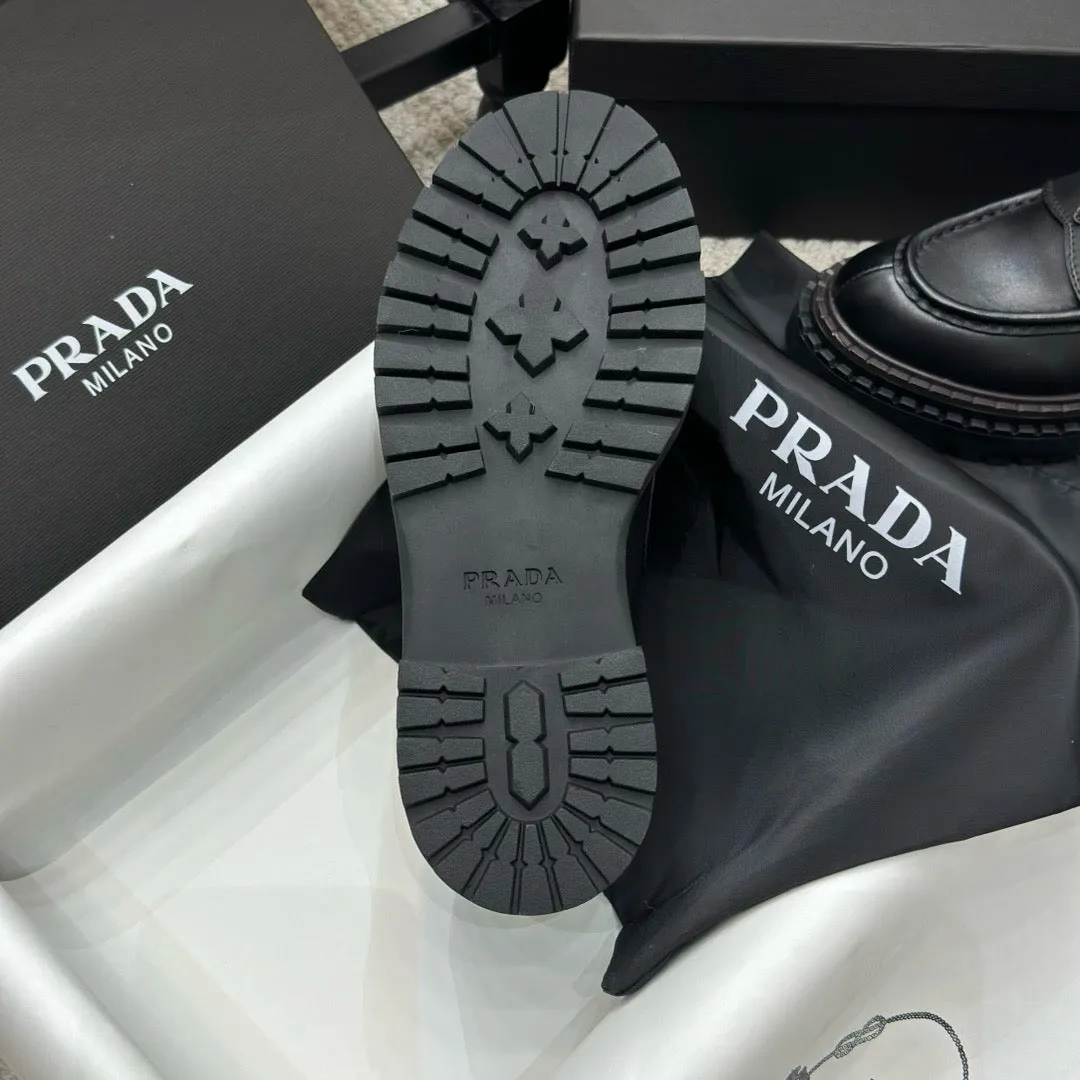 SE1506 PRADA Double Chocolate Leather Loafers / Size5-10