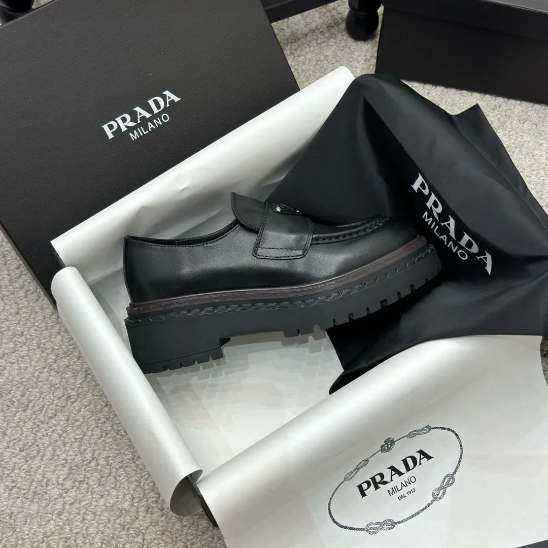 SE1506 PRADA Double Chocolate Leather Loafers / Size5-10