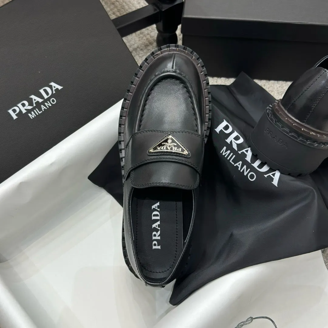 SE1506 PRADA Double Chocolate Leather Loafers / Size5-10