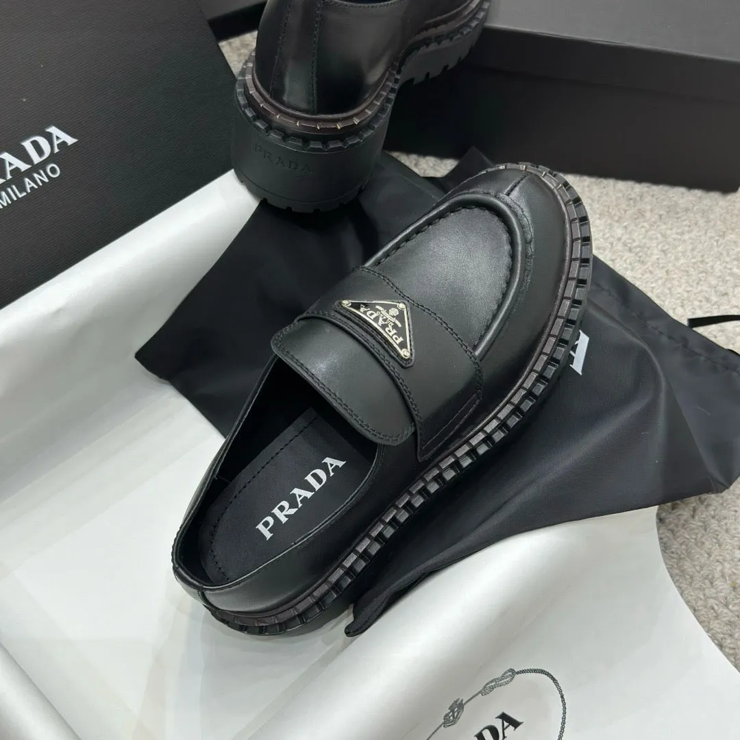 SE1506 PRADA Double Chocolate Leather Loafers / Size5-10