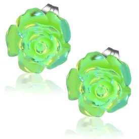 Shimmering Green Rose Stud Earrings