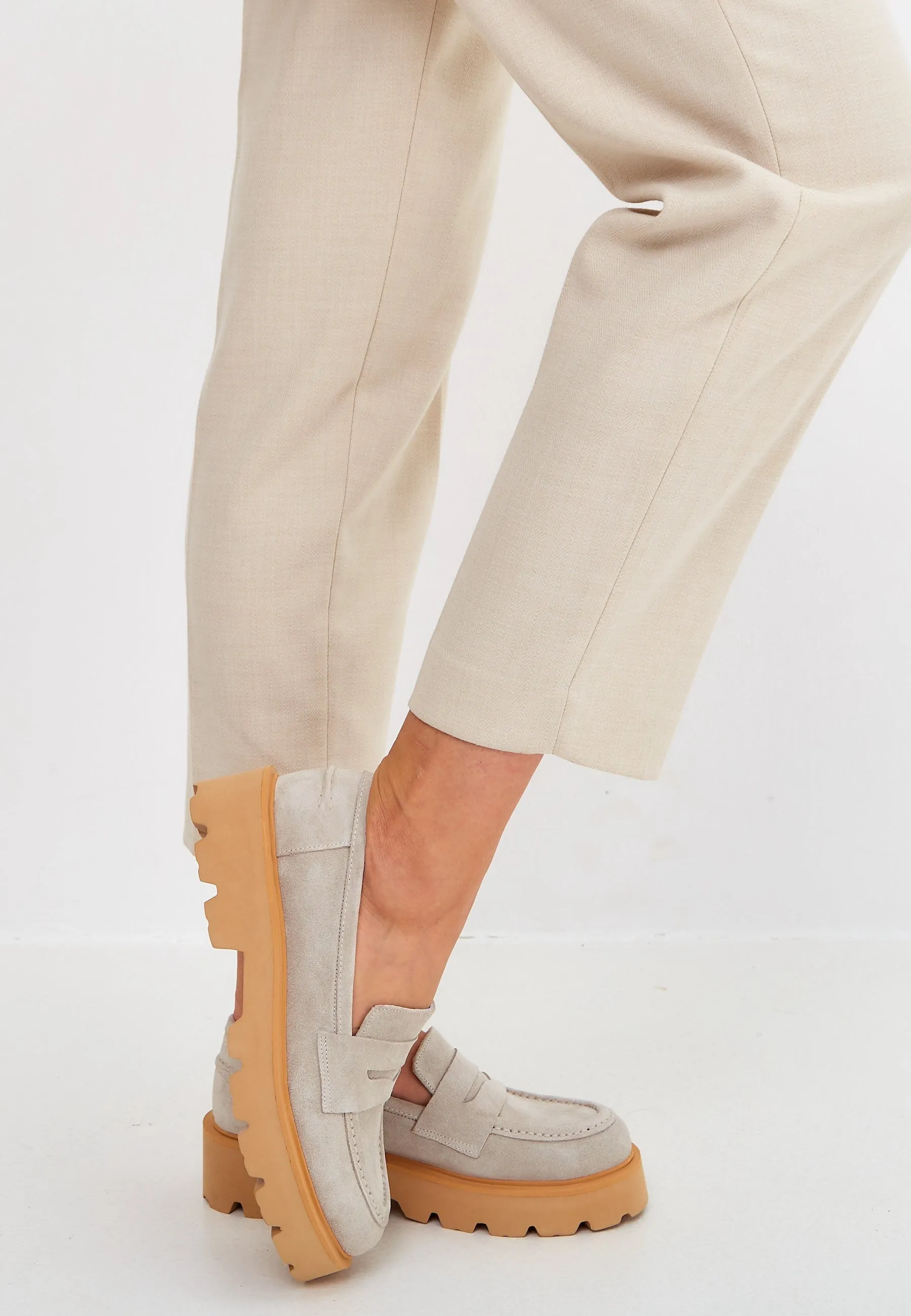 Slip-on Suede Loafers - Beige