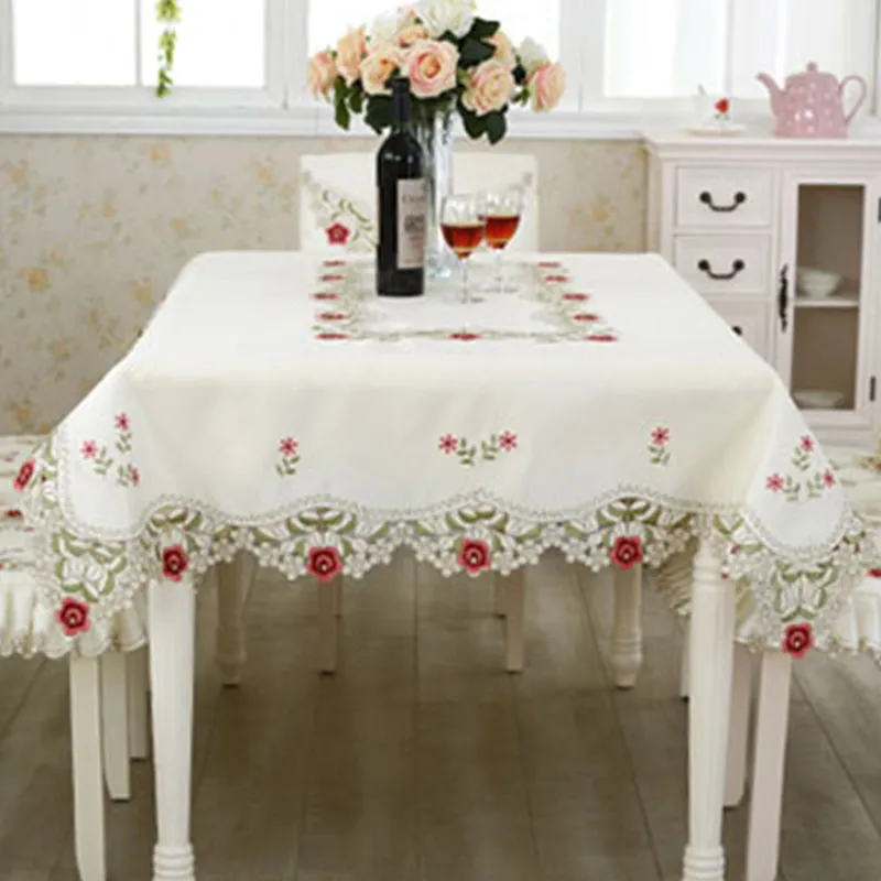 Table runners Flowers with Lace Edge Polyester Square Table Cover