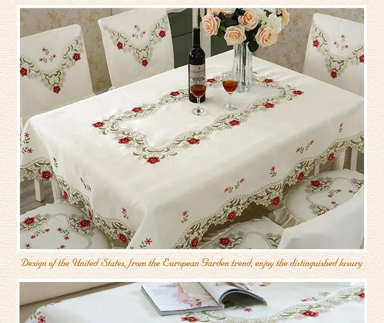 Table runners Flowers with Lace Edge Polyester Square Table Cover