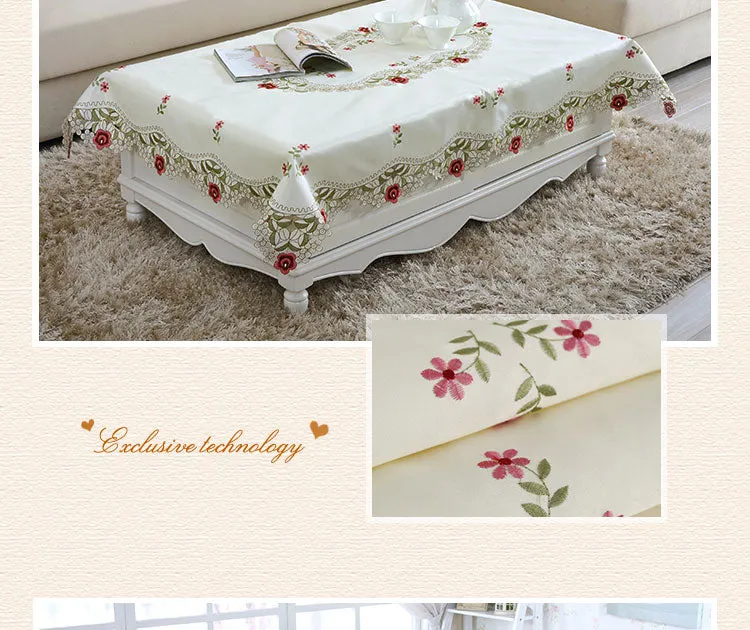 Table runners Flowers with Lace Edge Polyester Square Table Cover