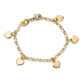 Tiny Simple Dangling Hearts Charm Bracelet For Small Wrists 5 Inch Gold Plated