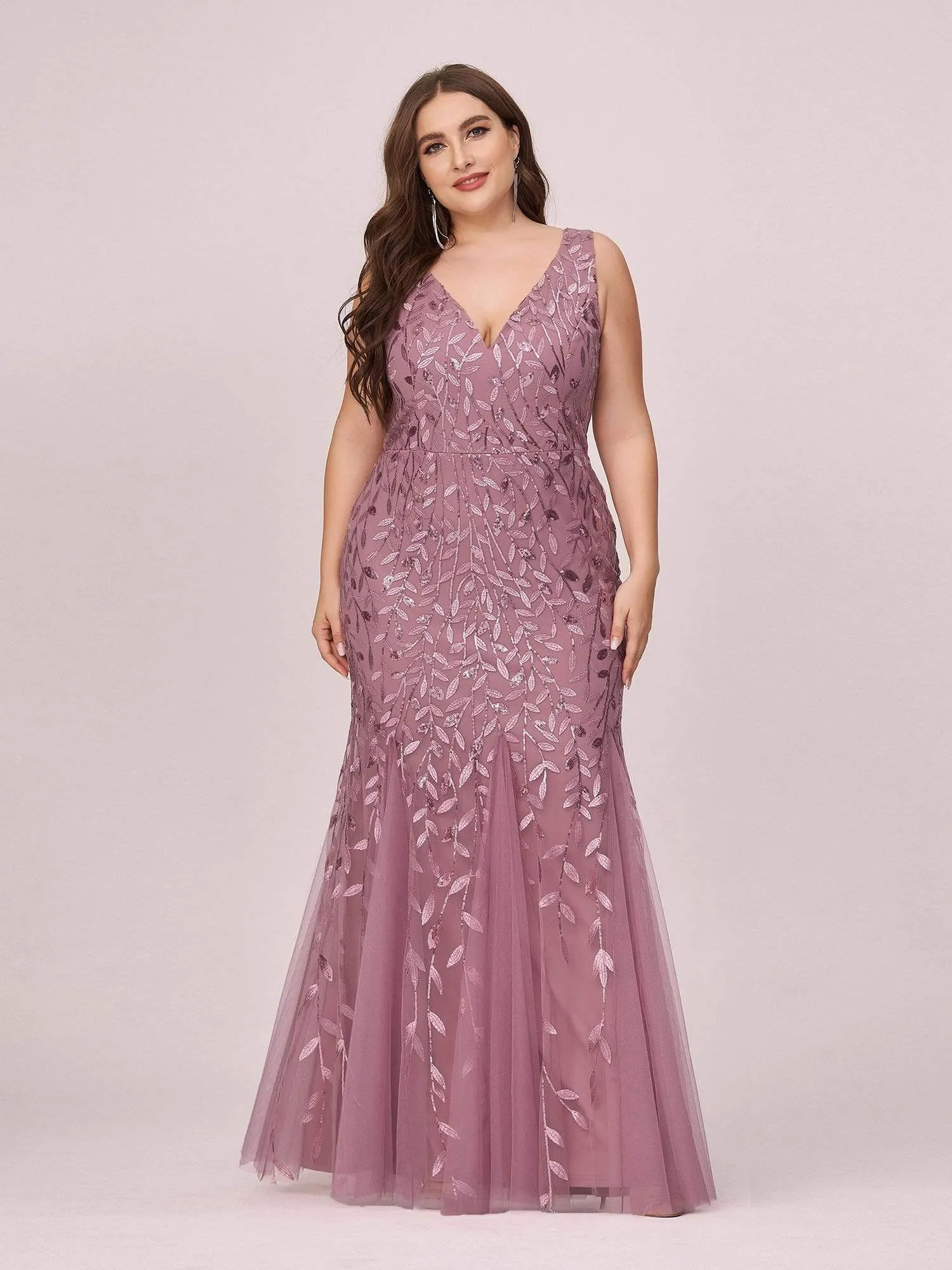 Women's Double V-Neck Fishtail Sequin Evening Dress